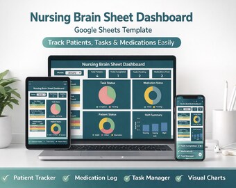 Nursing Brain Sheet Dashboard | Patient Tracker, Medication Log (Google Sheets)