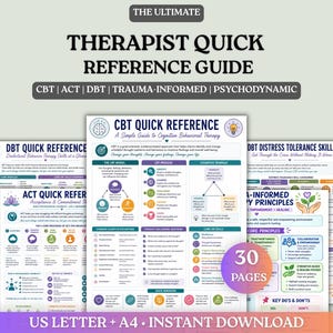 Therapist Quick Reference Guide - 30 Printable Evidence-Based Therapy Cheat Sheets and Scripts for Mental Health Professionals Therapy Tools