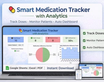 Smart Medication Tracker Dashboard (Google Sheets, Excel) | Patient Adherence Log