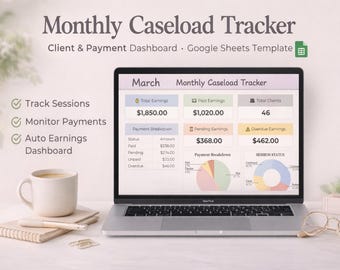 Therapist Caseload Tracker Spreadsheet | Therapy Income & Payment Tracker | Private Practice Dashboard | Google Sheets Template