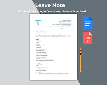Editable Sick Leave Note Template | Medical Excuse Letter (Word, PDF, Google Docs)