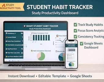 Student Habit Tracker Spreadsheet | Study Planner Dashboard (Google Sheets)