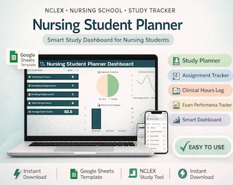 Nursing Student Planner | NCLEX Study Tracker, Google Sheets (Digital Download)