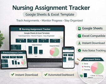Nursing Assignment Tracker Spreadsheet | Google Sheets, Excel Template (Digital Download)