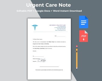 Editable Urgent Care Note: Work & School Leave Note (Word, Google Docs, Pages)