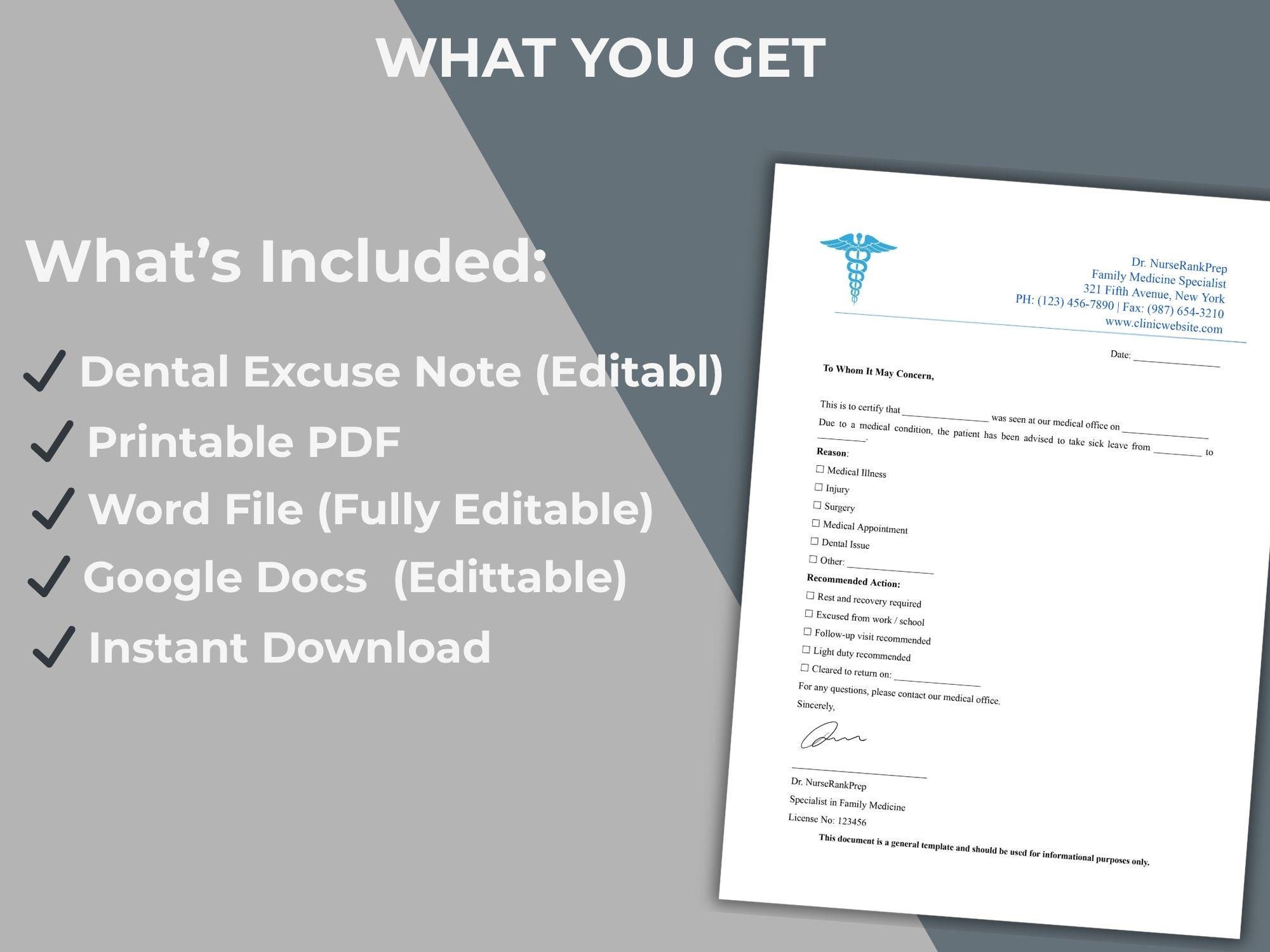 Editable Sick Leave Note Template | Medical Excuse Letter (word, PDF ...