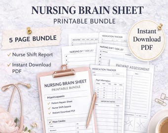 Nursing Brain Sheet Bundle, Nurse Shift Report Template (Printable PDF)