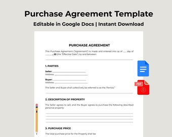 Editable Purchase Agreement Template (PDF, MS Word)