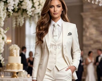 Women's Wedding Suits Three Piece Reception Suits Off White Party Wear Outfits
