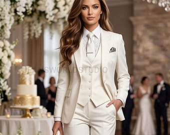 Women's Wedding Suits Three Piece Reception Suits Off White Party Wear Outfits
