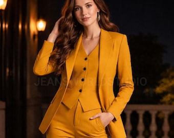 Senapsfärgad middagsfestkläder set för kvinnor i tre delar