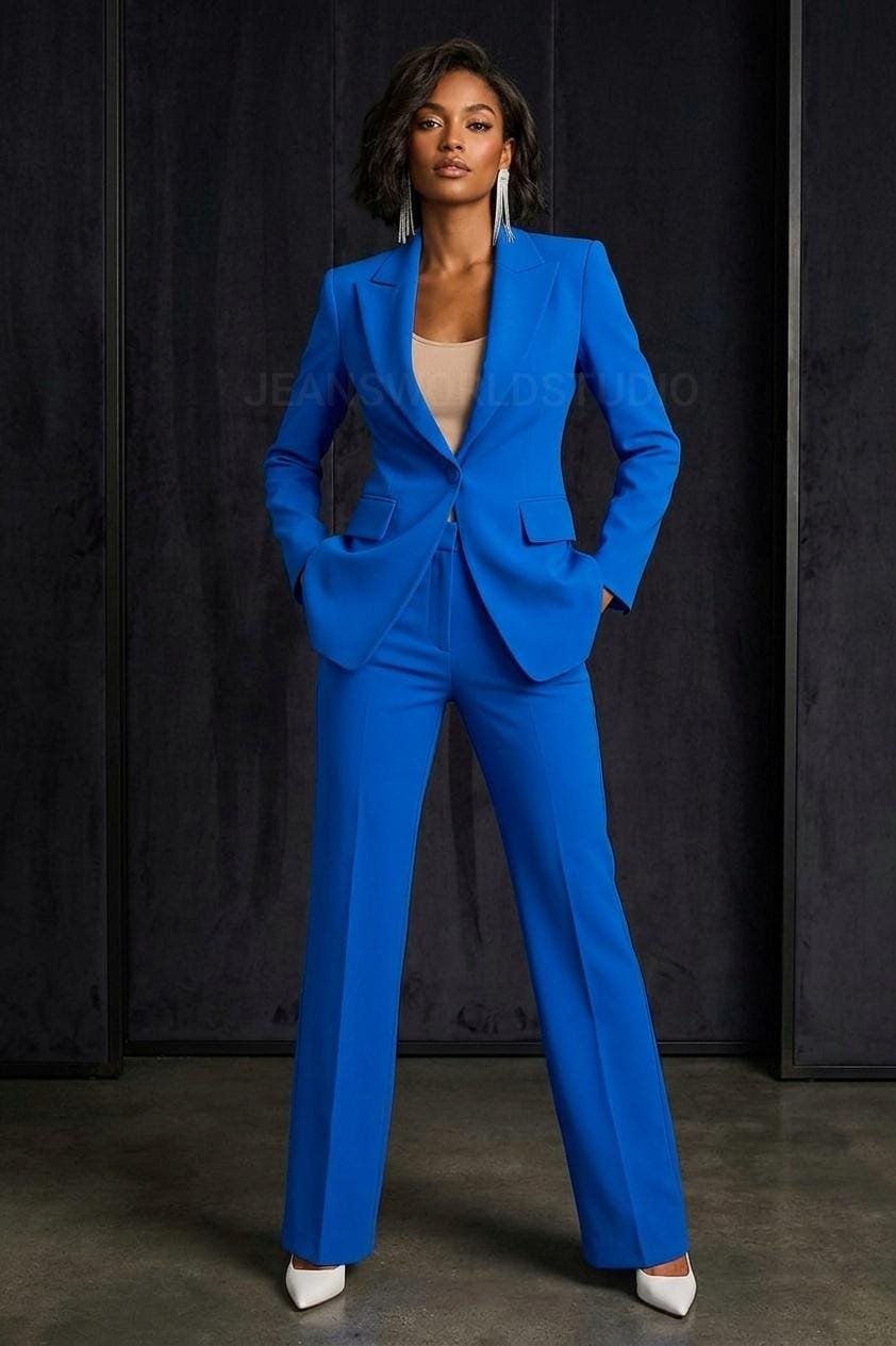 chinese dress ladies Short High-Low One-Button Jacket in Royal Blue
