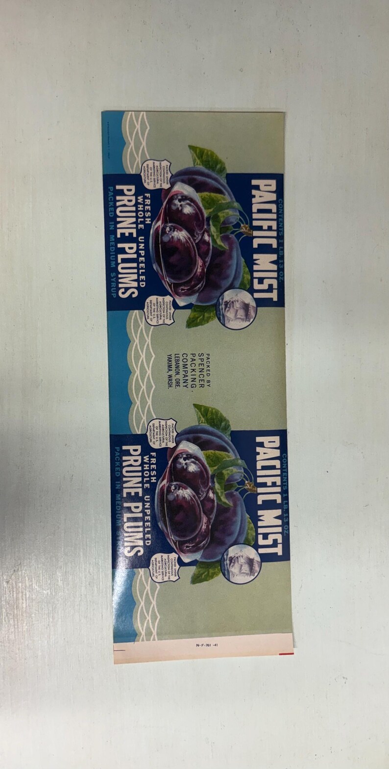 Prune Label Original Vintage Pacific Mist Prune Plums Can/ Jar Labels Ephemera - Etsy