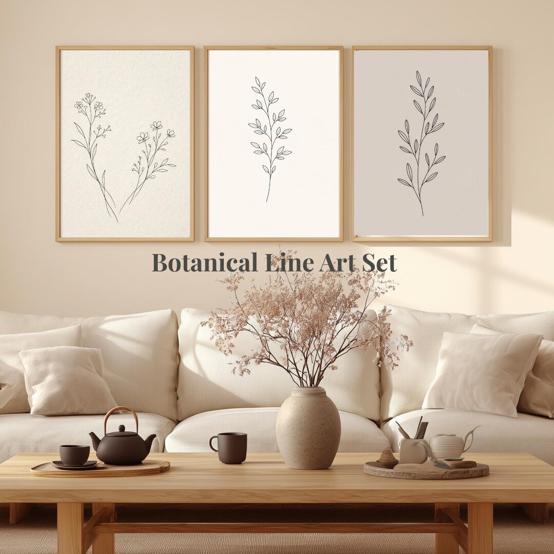 Minimalist Botanical Line Art Prints, Set of 3 (digital Download) - Etsy UK