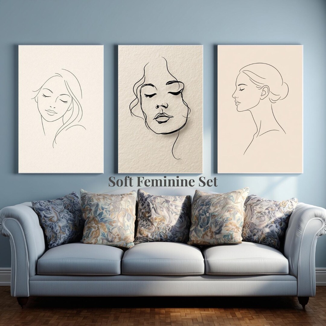 Minimalist Woman Line Art Prints, Set of 3, Boho Female Portrait ...