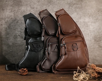 Personalized Crossbody Bag,Leather Crossbody Sling Bag,Leather Chest Bag for Men,Travel Bag For Dad,Shoulder Bag for Him,Man Crossover Bag