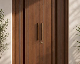 Modern Wooden Double Door, Minimal Slatted Design Entry Door, Solid Wood Interior Door, Contemporary Home Decor