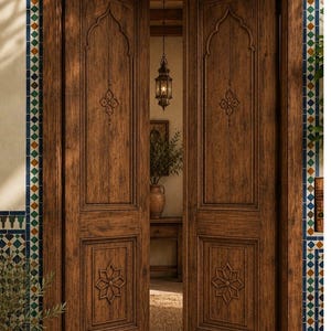 Rustic Farmhouse Double Entry Door, Hand Carved Solid Wood Front Door, Antique Villa Entrance, Custom Wooden Door