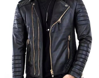 Slim Fit Moto Jacket | Black Leather Biker Jacket