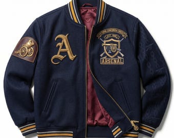 Arsenal Navy Gold Varsity Jacket | Custom Bomber Streetwear (Victoria Concordia Crescit)