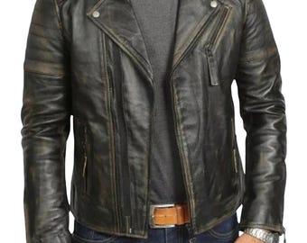 Men’s Black Leather Biker Jacket | Slim Fit Moto Jacket