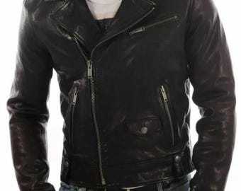 Men’s Black Leather Biker Jacket | Classic Asymmetrical Moto Jacket, Slim Fit Motorcycle Coat