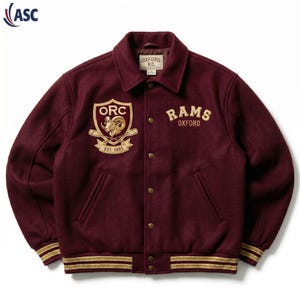 Oxford Rowing Club Varsity Jacket Burgundy Wool Letterman Bomber Coat