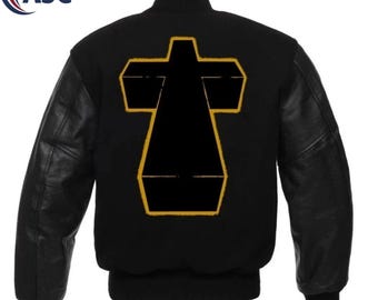 Men’s Black Varsity Jacket | Leather Sleeve Letterman Jacket