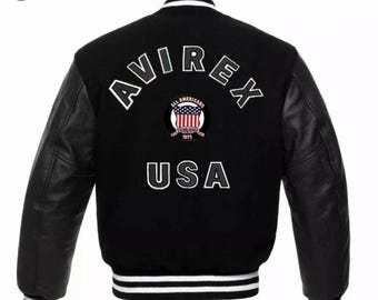 Black Leather Sleeve Letterman Jacket
