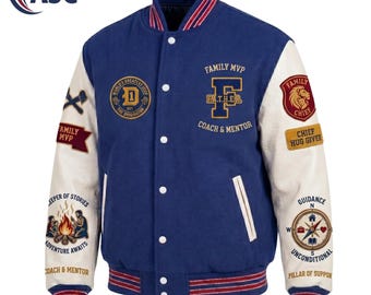 Custom Father Letterman Varsity Jacket, Dad Birthday Gift Wool Leather Bomber Jacket