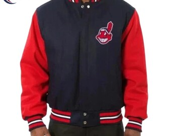 Navy & Red Letterman Jacket | Baseball Team Style Bomber
