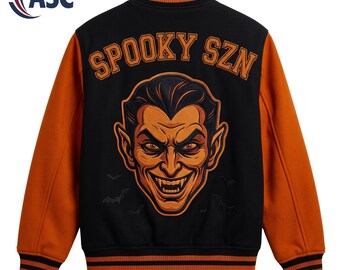 Vintage Christmas Varsity Jacket, Reindeer Sleigh Letterman Jacket, Brown Cream Holiday Bomber Coat