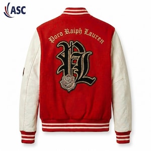 Red Wool Varsity Jacket White Leather Sleeves Letterman Jacket
