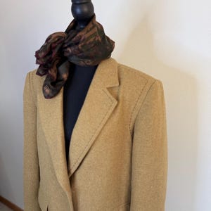 Vintage ELLE Wool Blend Blazer Camel Tan Tailored Jacket Minimal Classic Medium