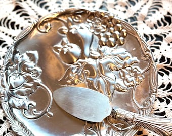 Vintage Arthur Court Grape Plate with Cheese Server, New in Box, Sand Cast Aluminum, Signed 2003, Hostess Gift