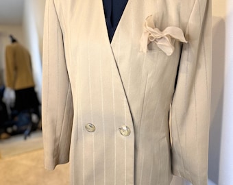 Vintage 90s Le Suit Blazer Neutral Minimalist Jacket Size 10 Champagne Structured Workwear Career Jacket Women