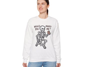 Camiseta de esqueleto "Cásate conmigo" - Divertida camiseta gótica de propuesta de matrimonio - Regalo de compromiso "Hasta que la muerte nos separe" - Camiseta de esqueleto espeluznante para pedir matrimonio