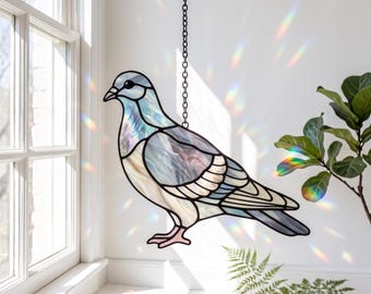 Attrape-soleil Pigeon vitrail/acrylique peint à la main oiseau naturel fenêtre suspendue 2D ornement de jardin cadeau