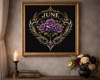 Patrón de punto de cruz de la flor de nacimiento de junio, emblema gótico de rosa (PDF)