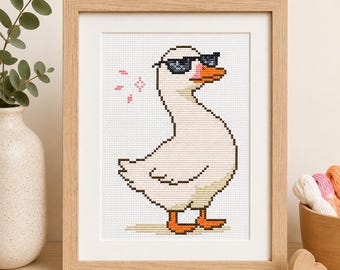 Patrón de punto de cruz de ganso con gafas de sol en formato PDF