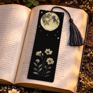 Marcapáginas de fases lunares, patrón de punto de cruz, PDF