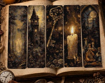 Zakładka do książki "Gotycki las" w formie haftu krzyżykowego, świeca "Mroczne Akademie Moon Key Candle Alchemy" w formacie PDF