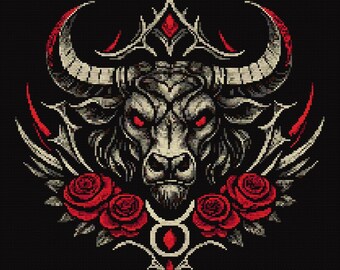 Patrón de punto de cruz del zodiaco Tauro, emblema astrológico gótico en PDF