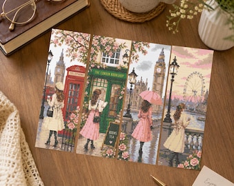 Marcapáginas floral de Londres con patrón de punto de cruz, Big Ben, regalo para amantes de los libros (PDF)