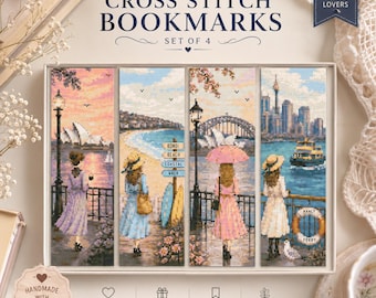Paquete de patrones de marcapáginas de punto de cruz de Sídney: Puerto, Bondi, Ópera, Ferry (PDF)