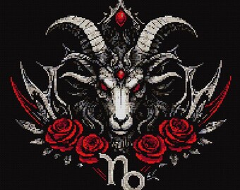 Patrón de punto de cruz del zodiaco Capricornio, emblema astrológico gótico en PDF