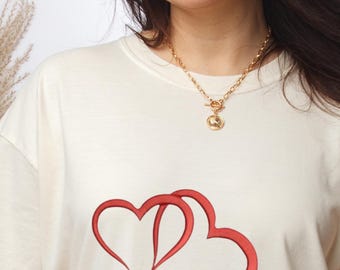 Custom Double Heart Tee, Mother’s Day Gift, Size: S-3XL