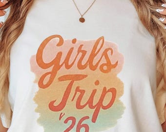Vintage Pastel Esthetic Script  Custom Shirt,  Personalized Girls Trip 2026 Tee, S-3XL