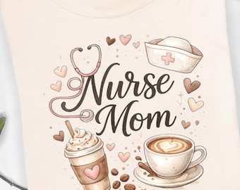 Minimal Nurse Mama Custom Shirt With Heart, Esthetic Coffee Lover Mom Tee , Size: S-3XL