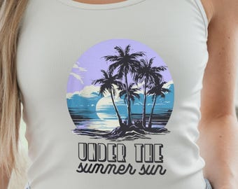 Sea Sun Summer Personalized Shirt, Palm Beach Colorful Custom Tee, Size: S-3XL